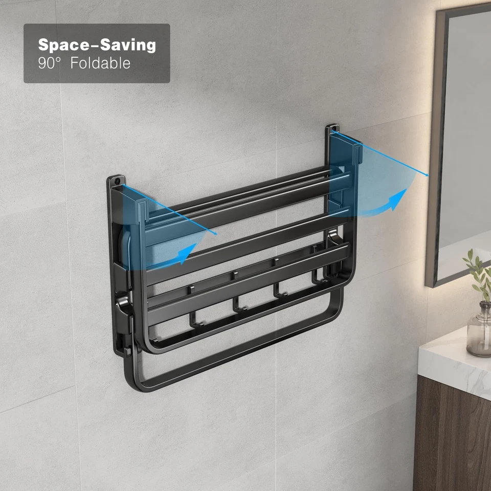 VOLDRA 24-Inch Towel RackBathroom Towel Shelf with 2 Towel Bar Foldable Towel... - Image 4 of 4