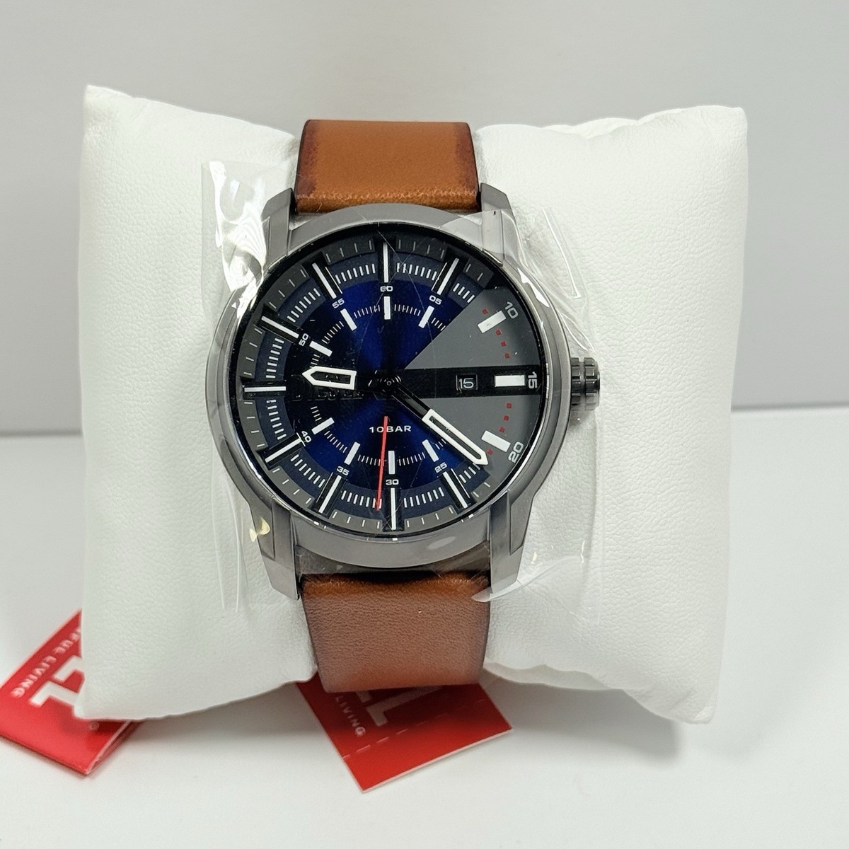 Diesel DZ1784 Armbar Blue Dial Three Hand Date Brown Leather Men's