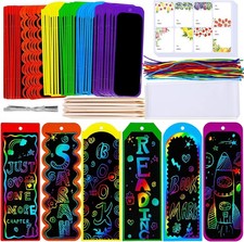 Winlyn 48 Sets 6 Styles Magic Color Scratch Bookmarks Craft Small, Multicolor