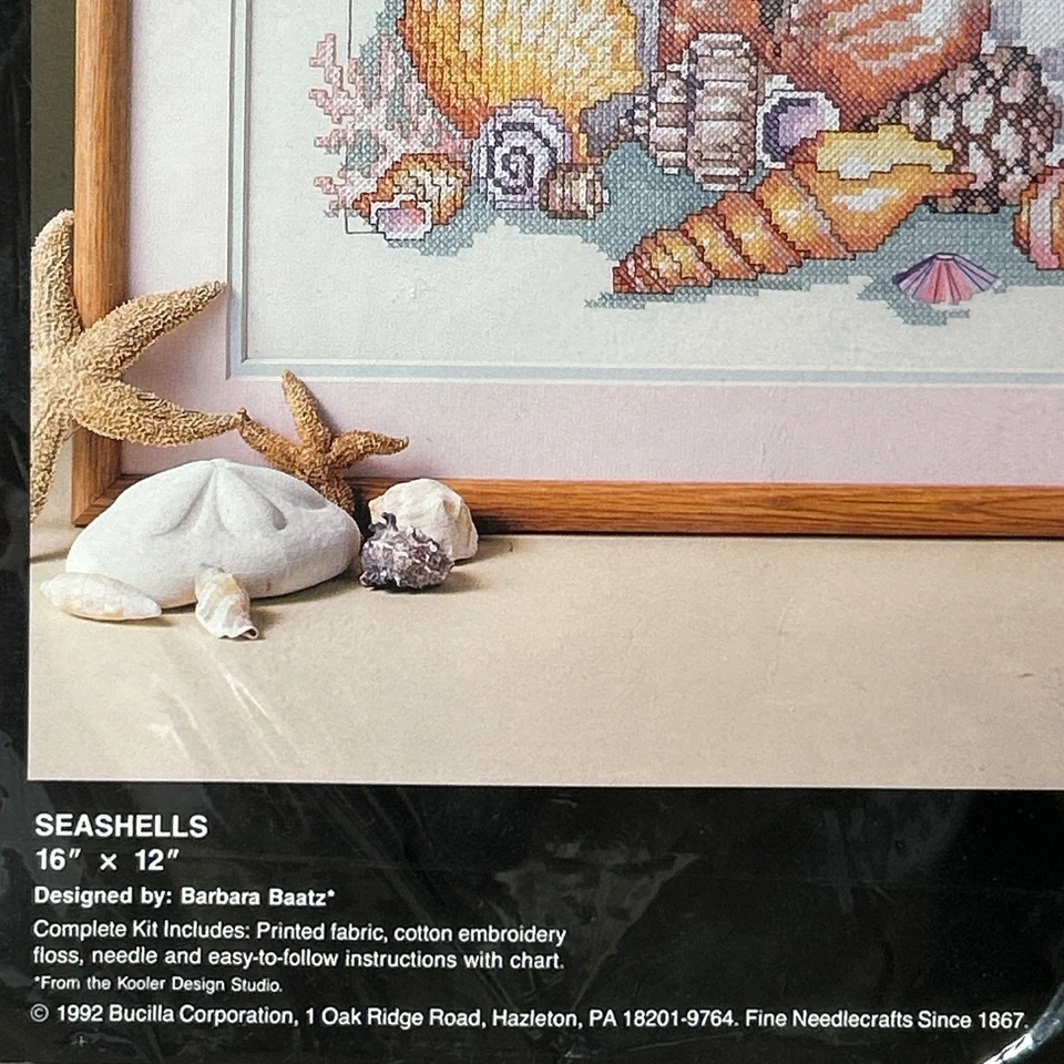 Buciila Stamped Cross Stitch Kit Seashells 16"x12" Barbara Baatz' 40675 NEW 1992 - Image 2 of 4