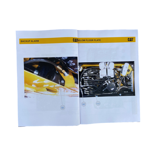 Caterpillar 390D Excavator Electrical AccuGrade GEN2 schematic service manual with yellow back cover and detailed engine compartment diagram.