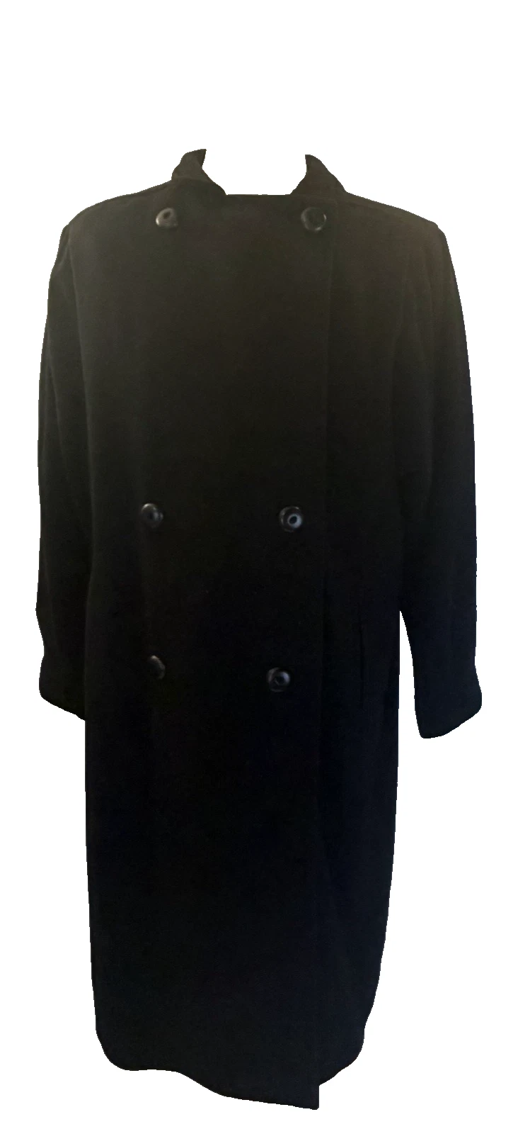 St Michael Long Coat Overcoat 100% Wool UK 16 Black Vintage M&S West Germany