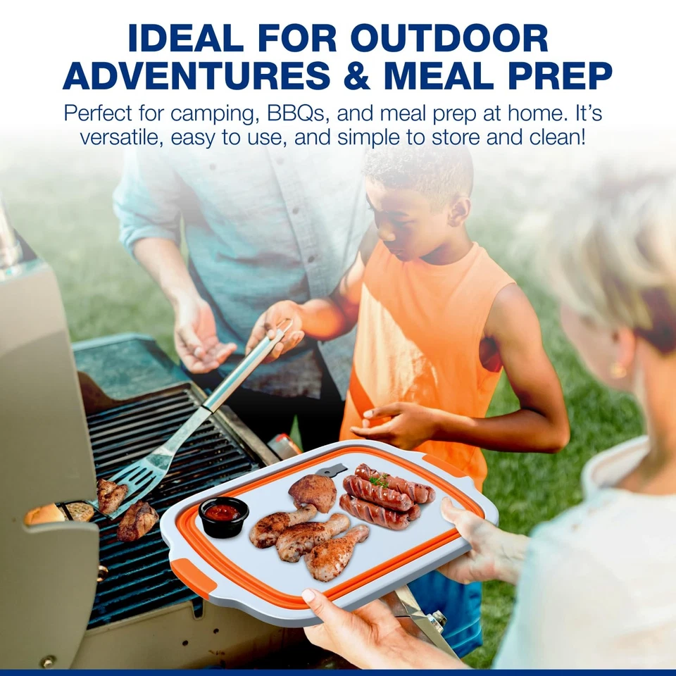 Paquete de 2 tinas plegables XL para preparar barbacoa con tabla de cortar incorporada, tapa y colador... Foto 4 de 4