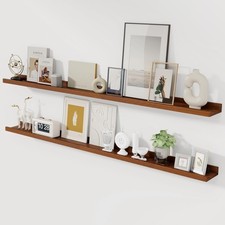 Solid Ash Wood Picture Ledge Shelf, Floating Shelves Set of 2, 56 Inch Long L...