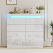 High Gloss Chest of 6 8Drawers White with RGB LED Lights Bedroom Bedside Cabinet