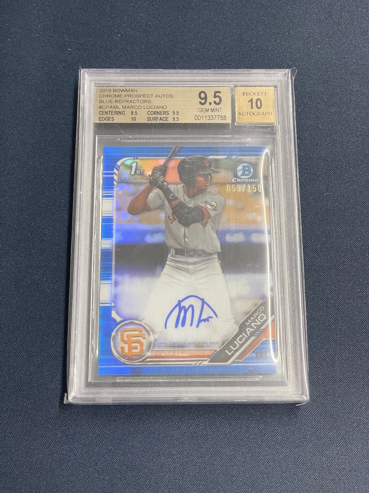2019 Bowman Chrome Marco Luciano Blue Refractor Auto /150 BGS 9.5/10