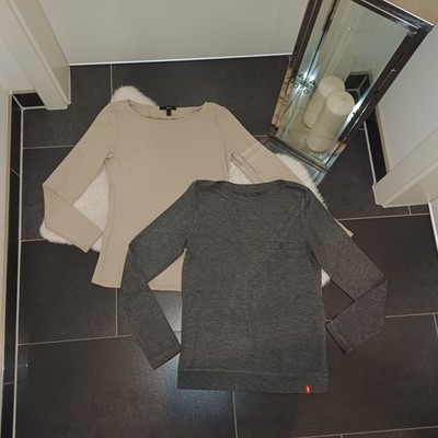 Esprit Pullover set M 38 40 grau Sweatpulli stretch Creme Feinstrickpulli Top