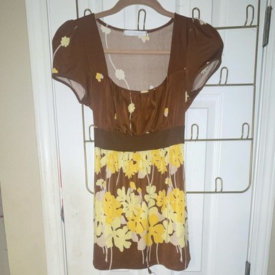 Charlotte Russe Women's M Brown Yellow Floral A-Line Dress Short Sleeve Tie  Back | eBay