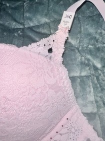 Victoria&rsquo;s Secret Bra Light Tulip Pink Bling Lace Balconette & Panty Set 36C / L