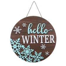 Snowflake Welcome Door Sign - 3D Wooden Hanging Sign - White Blue - Winter