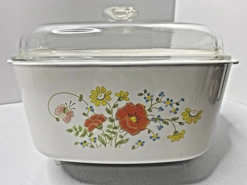 VINTAGE Corning Ware Wildflower Poppy A-5-B Casserole Dish 5 Liter w/ Pyrex Lid