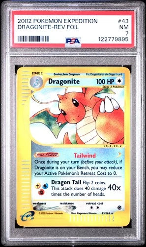 Dragonite Reverse #43 2002 Pokemon Expedition PSA 7 250001