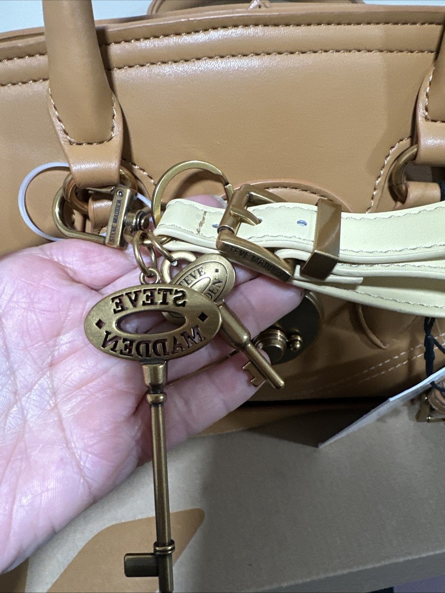 Steve Madden Hazelnut BCLIPP Satchel Key Charms Turn Lock