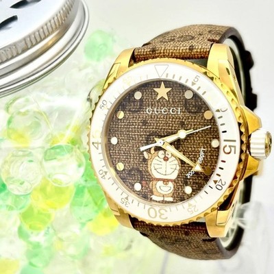 [Top Zustand / Neue Batterie / Selten] GUCCI 136.3 Gold GG Pattern Doraemon Ushi