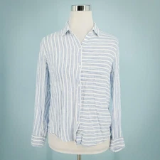 Rails Size XS Blue Bonnie Olympic Stripe Button Long Sleeve Linen Blend Top