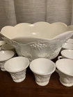 Vintage Indiana Glass Milk Glass Punch Bowl Set Grape Harvest 13 Cups