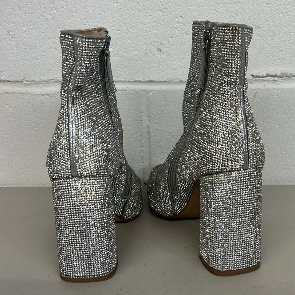 Steve Madden sz6.5 Brillantini Stivaletti Strass Argento a Punta Cowgirl Western - Immagine 3 di 4