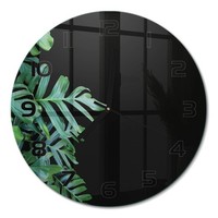 Runde Glasuhr Runde Wanduhr Aus GehäRtetem Glas Monstera Schwarze Zeiger Fi30 Cm
