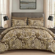 Paisley Comforter Set Size 7 Piece Bed in a Bag Boho Paisley Queen Brown