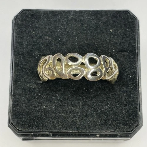 Vintage 925 Sterling Silver Loops OOO Band Design Ring 3.3 Grams Sz 9