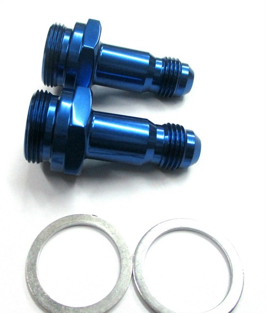 Holley Fuel Inlet Fittings 06 an x 7/820 long 2 pcs Show Polished Blue