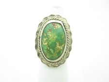 Large Native American Southwest Sterling Silver Green Turquoise Ring Size 6