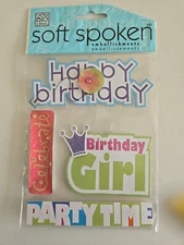 RARE! MAMBI Soft Spoken 3D stickers BIRTHDAY Girl Scrapbooking Stickers 