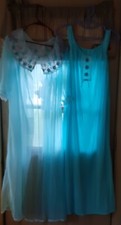 Vintage 2pc Set Aqua Blue Berkliff Nightgown Robe size Medium 36