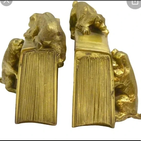 Vintage Pair Brass PM Craftsman Cocker Spaniel Dogs Bookends 430B