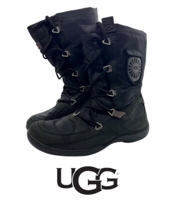 Ugg Kesey Boots Women Black Leather Wool Waterproof Lined
