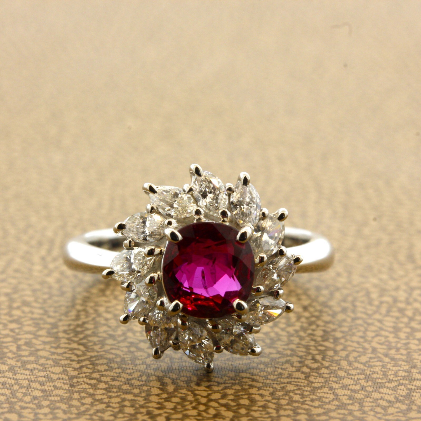 Ruby Diamond Sunburst Platinum Ring - image 1
