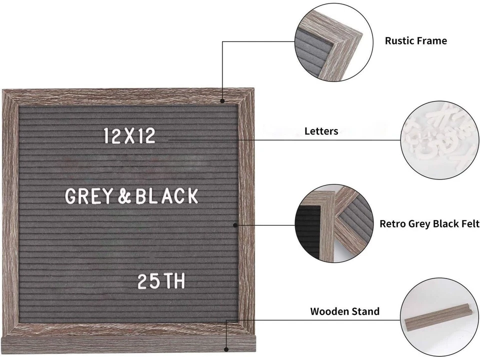 ewtshop® Doppelseitiges Letterboard aus Holz und Filz - Tafel, Buchstaben S/W - Bild 2 von 4