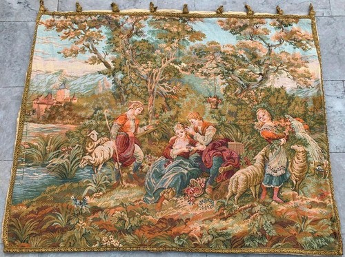 Vintage French Tapestry Medieval Pictorial Wall Decor Tapestry 3x4 ft Free Ship