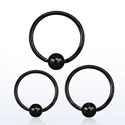 PAIR 20G Black Titanium Anodized Captive Bead Ring Nose Ring