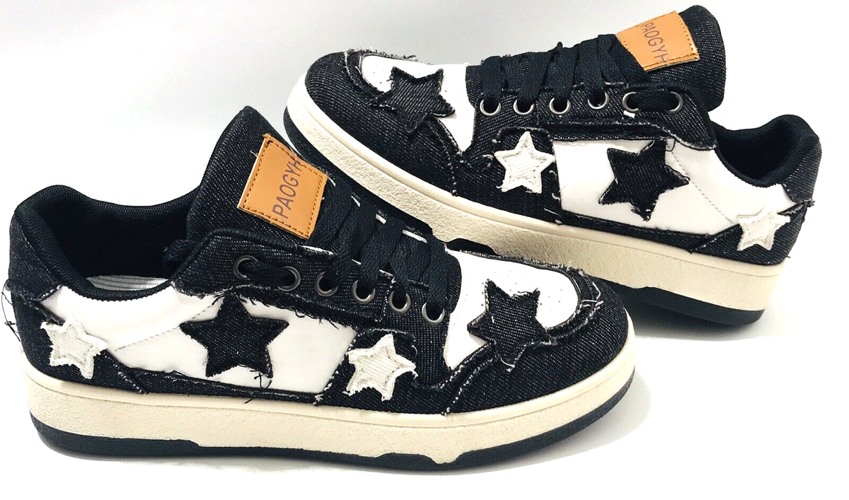 Denim Paogyh Black White Boys Size Sneakers Lace-Up Play Fun