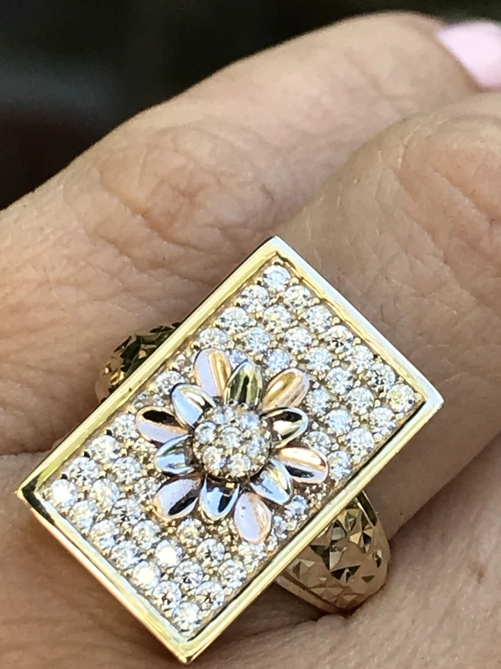 Sale GOLd Flower Ring 14k yellow Rose White Tri solid her oro 7 ask 4 5 6 8 9 10 - Image 3 of 4