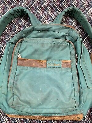 Vintage 90s LL Bean Backpack Teal Green Nylon Leather Bottom Vintage 90s LL Bean Backpack Teal Green Nylon Leather Bottom