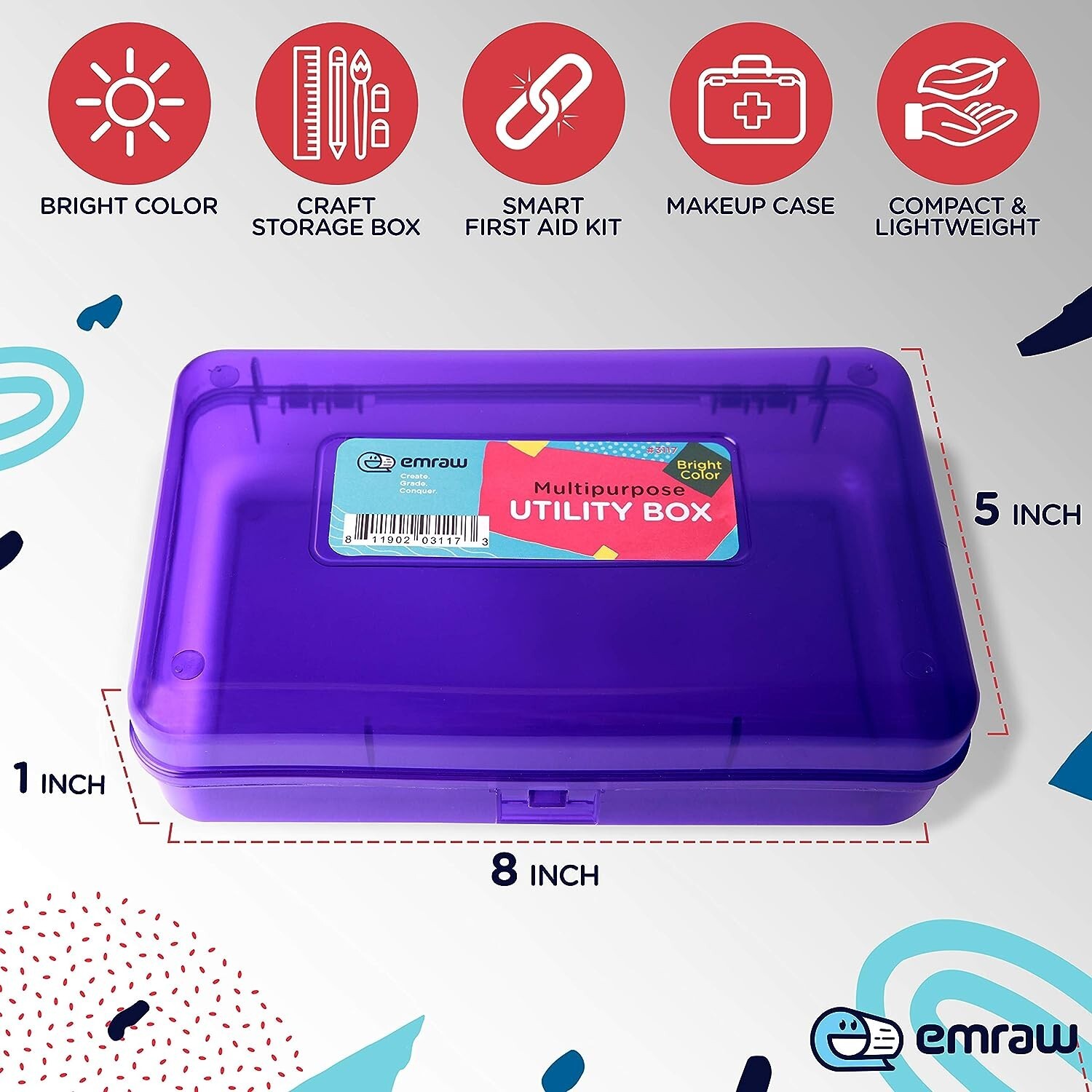 Emraw Bright Color Multi Purpose Pencil Box for School Supplies 4 Pack