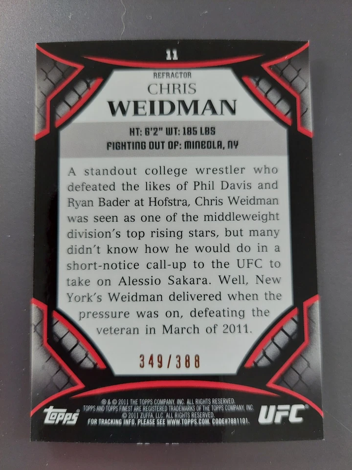 Chris Weidman #11 Debut 2011 Topps UFC Finest X-Refractor #349/388 - Image 2 of 2
