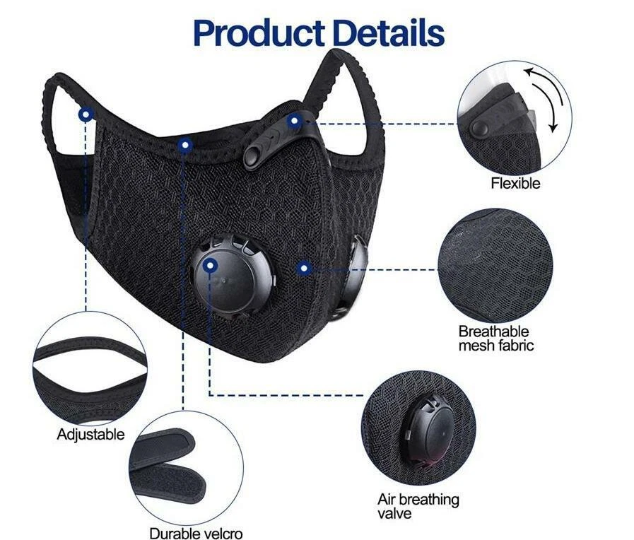 Reusable Face Mask Breathing Valves Sports Cycling Outdoor Active Carbon Filter - Image 3 of 4