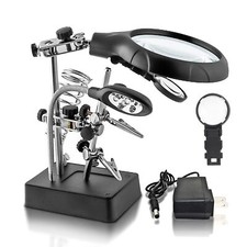 Desktop Led Lighted Magnifying Glass Soldering Station Adjustable Helping Ha...
