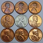 9 Lincoln Wheat Cents Uncirculated/Toned All Different Dates! (Lot#23)