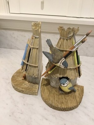 Pair of Vintage 1990s Marjolein Bastin Hallmark Bird Nest Birds Bookends