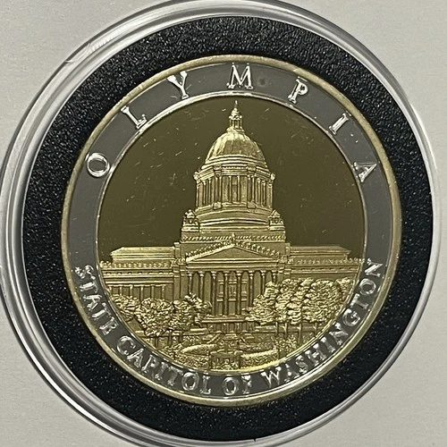 Olympia Washington Capitol 24k Gold Gilded Coin 1 Troy Oz .999 Fine Silver Round