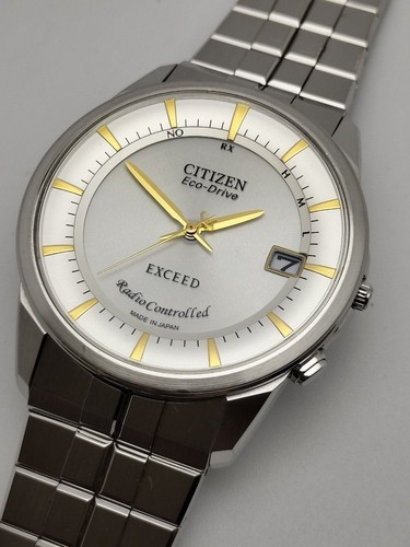 Citizen Exceed Eco-Drive Radio Contrôlée Argent Rond Solaire Montre Hommes Auth - Photo 2 sur 10