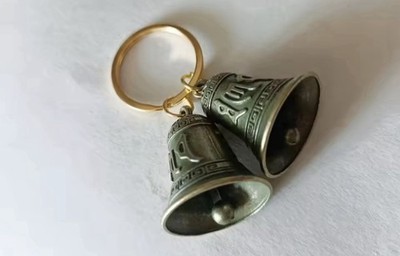 Vintage Bell Keychain Brass Mantra Bell Key Ring Pendant