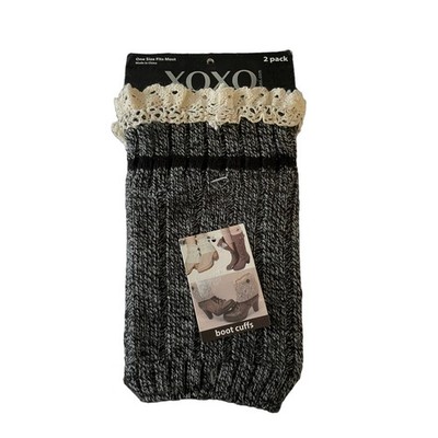 XOXO Black & White Knit Boot Cuffs Lace One Size Fits Most