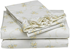 Laura Ashley EVA QUEEN SHEET SET cotton, yellow flowers NIP vintage