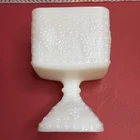 Vtg Anchor Hocking Milk Glass Grape Harvest Square Pedestal Candy Dish 5.5”