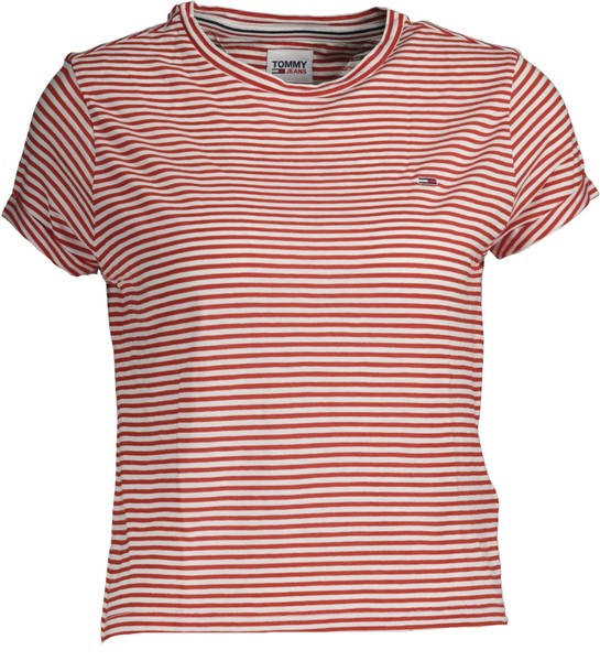 Neu! Tommy Jeans Damen T-Shirt Weiß-Rot Gestreift Oversize Gr. XS- S-image